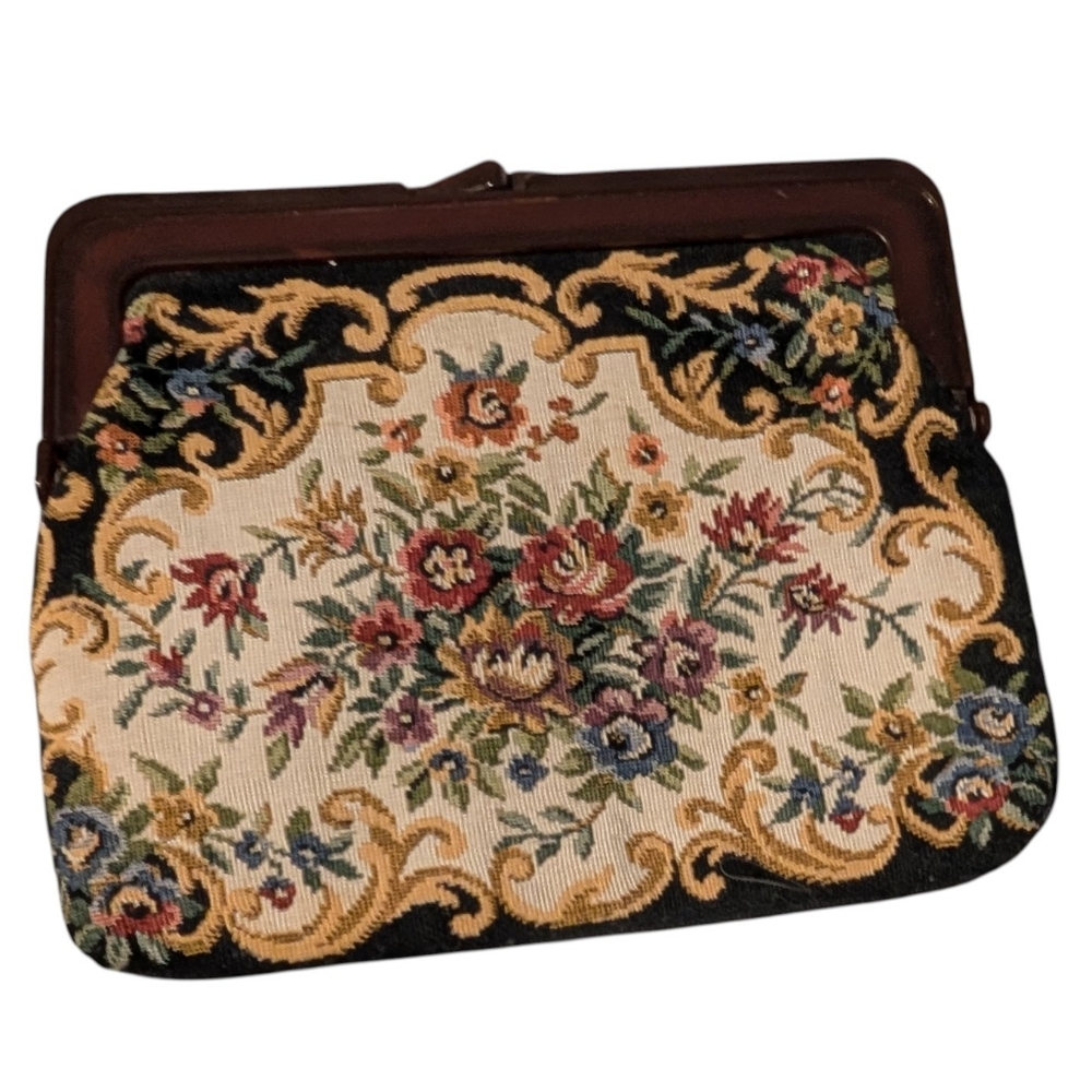 60s vintage floral embroidered tapestry Clutch Women's bag
